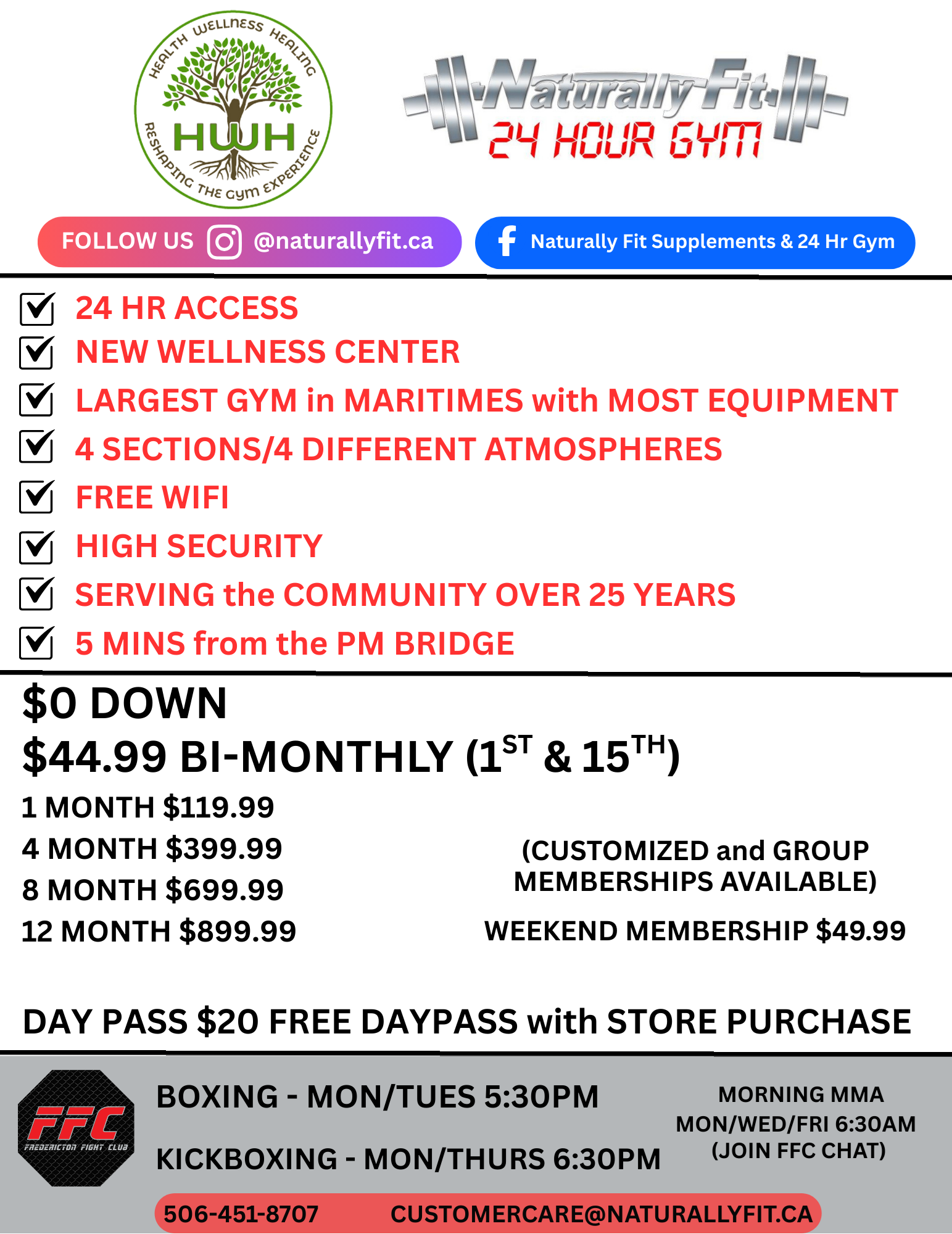 24 Hour Gym features, pricing, and contact information.